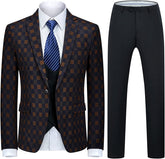 Black and Yellow Plaid Three Piece Business Suit for Men